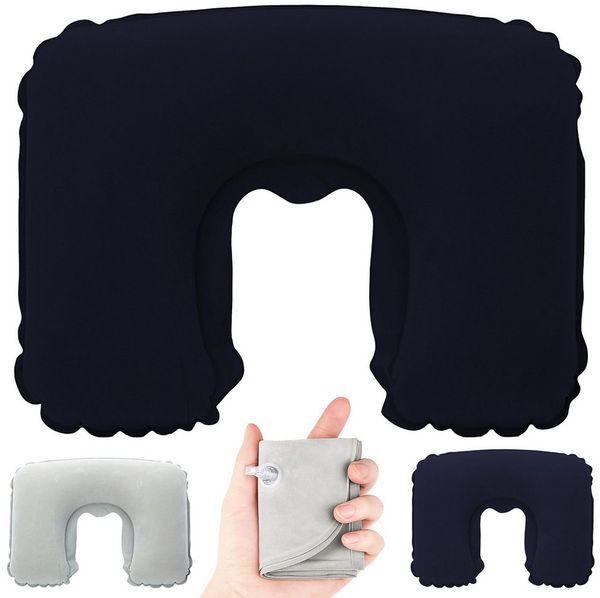 CEPEWA Nackenkissen Nackenkissen aufblasbar PVC schwarz grau blau 22cm ergonomisch faltbar
