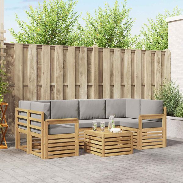 vidaXL Outdoor-Sofagarnitur 7 pcs Weiß und Hellgrau Polyester 3391461