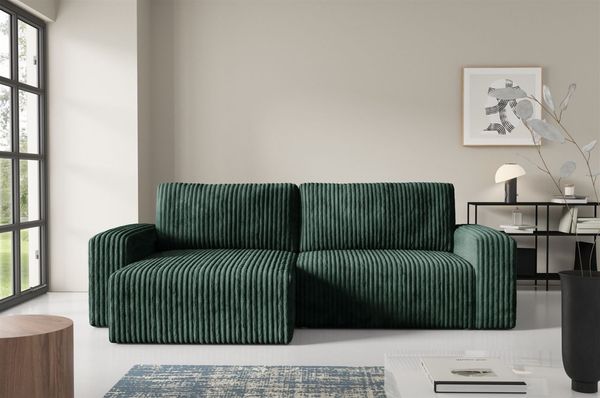 Ecksofa mit Schlaffunktion NATALIA in Stoff Tilia Grün Ottomane Links
