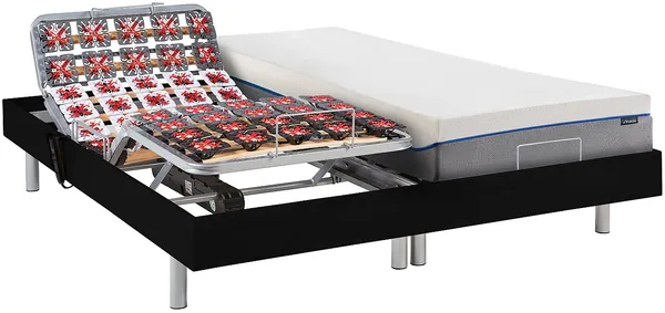 Relaxbett elektrisch mit Tellermodulen + Matratzen mit Memory Schaum - 2 x 70 x 190 cm - Schwarz - HESIODE III von DREAMEA