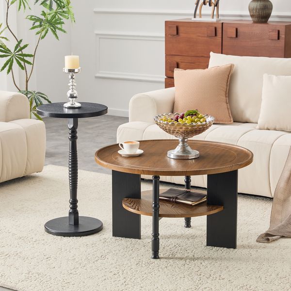 2er-Set Couchtisch & Beistelltisch, 80x80 x H 47 cm / 38x38 x H 67 cm, MDF, kratzfest, mit Stauraum