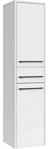 Badplaats Badezimmerschrank Florence 30 x 35 x 130 cm Weiß Hochglanz - Hoch Badschrank mit 2 Türen und 1 Schublade