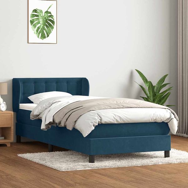 vidaXL Boxspringbett mit Matratze Dunkelblau 80x210 cm Samt 3317845