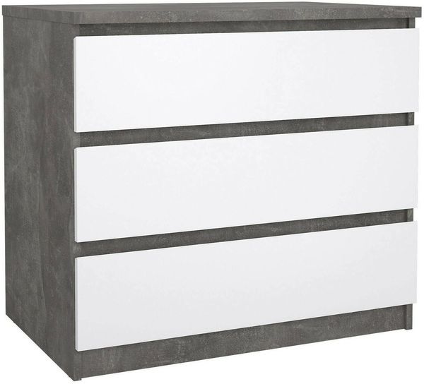 Dmora Kommode Artic, Mehrzweckkommode, Schlafzimmerkommode, Schrank mit Schubladen, 77x50 h70 cm, Zement und Glänzendes Weiß