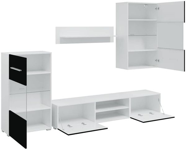 vidaXL 5-tlg. Wohnwand mit LED-Beleuchtung Mattschwarz Holzwerkstoff 3324230 Bild 6