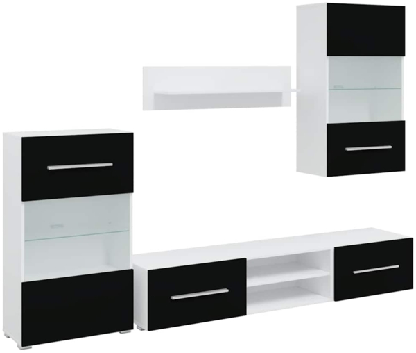 vidaXL 5-tlg. Wohnwand mit LED-Beleuchtung Mattschwarz Holzwerkstoff 3324230