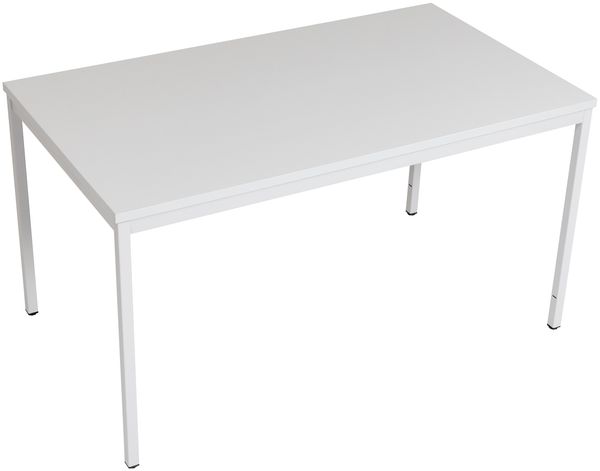 Furni24 Rechteckiger Universaltisch mit laminierter Platte, Metallgestell und verstellbaren Füßen, ideal im Homeoffice als Schreibtisch, Konferenztisch, Computertisch, Esstisch - Grau 140 x 80 x 75 cm