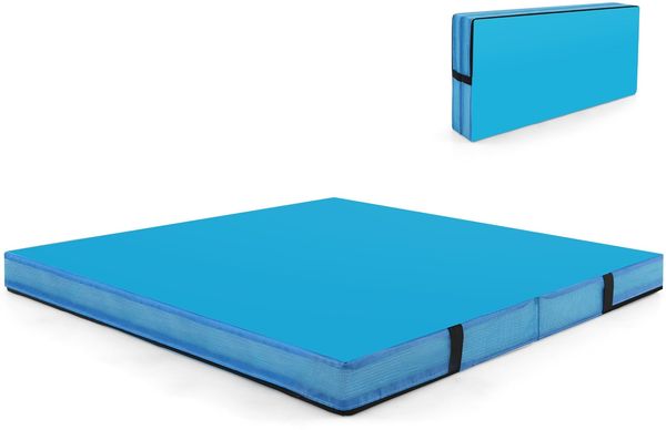 Faltbare Gymnastikmatte 122 x 122 x 10 cm dicke zweifach faltbare Gymnastik-Tumbling-Matte mit Kunstlederbezug Blau