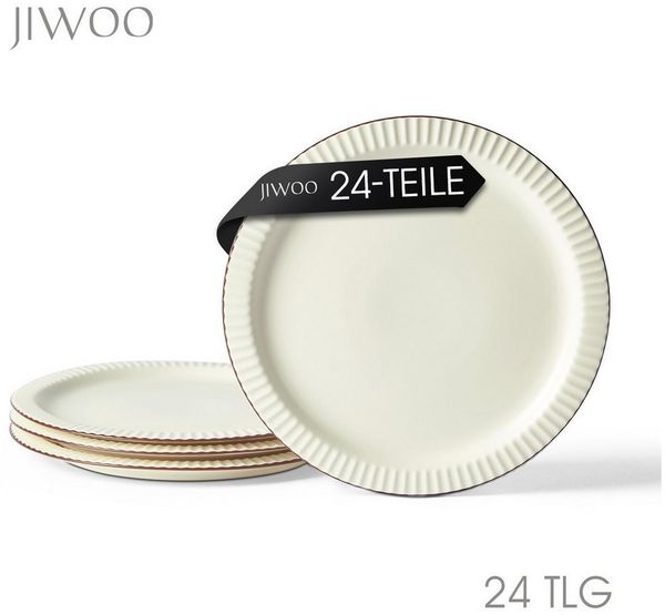 JIWOO Teller 4er Ø25,4cm, Steakteller Salatteller Pastateller Dessertteller Plate, (24 St), Keramik Hochwertiges Tellerset Weiß Mikrowellen spülmaschinenfest