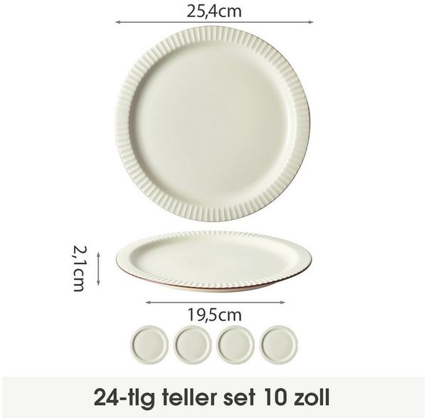 JIWOO Teller 4er Ø25,4cm, Steakteller Salatteller Pastateller Dessertteller Plate, (24 St), Keramik Hochwertiges Tellerset Weiß Mikrowellen spülmaschinenfest Bild 2