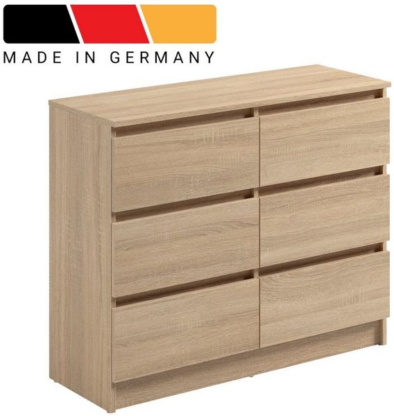 Home Collective Kommode mit 6 Schubladen 95, 120, 140 cm breit Holz Schrank (Highboard Anrichte Schlafzimmer Wohnzimmer Flur Büro Organizer), Kommode 95 cm breit Kommode Sideboard, Sonoma