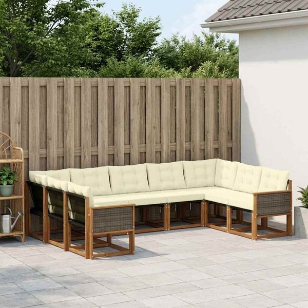 vidaXL Outdoor-Sofagarnitur mit Kissen 9 pcs Natur und Creme 3382202