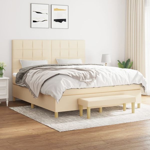 vidaXL Boxspringbett mit Matratze Creme 180x200 cm Stoff 3137178