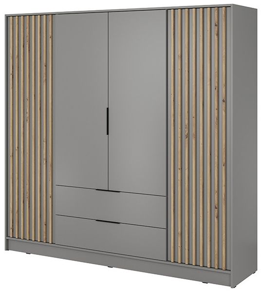 Bettso 'NELLY' Kleiderschrank mit Lamellen, Holzwerkstoff Grau 200x51x206 cm
