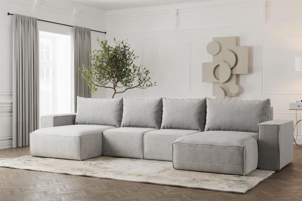 Wohnlandschaft U-Form Sofa ESTELLE in Stoff Poso Hellgrau