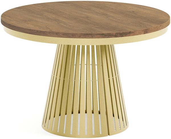 MEBLINI Esstisch Rund Ausziehbar aus Metall - 120-196x76 cm - CONEY - Lefkas Eiche/Golden - Loft - Esszimmertisch Modern - Küchentisch - Ausziehtisch - Round Dining Table