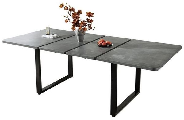 OKWISH Esstisch Ausziehbarer Esstisch, rechte Form, Metallbeine (Packung, 1-St, geeignet für 6-10 Personen, für Esszimmer, Küche, Eichenfarbe), mit 3 Längen, 140/180/220*90 cm, einfacher Stil Bild 4