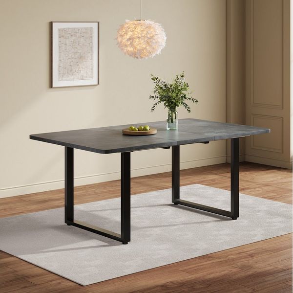 OKWISH Esstisch Ausziehbarer Esstisch, rechte Form, Metallbeine (Packung, 1-St, geeignet für 6-10 Personen, für Esszimmer, Küche, Eichenfarbe), mit 3 Längen, 140/180/220*90 cm, einfacher Stil