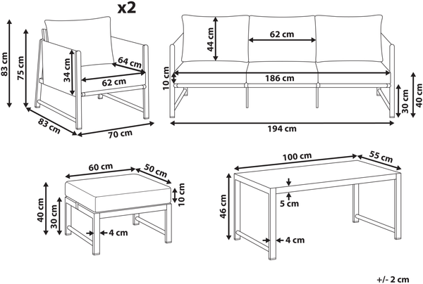 Lounge Set mit Tisch und Ottomane 5-Sitzer NOLA Grau Metall Bild 2