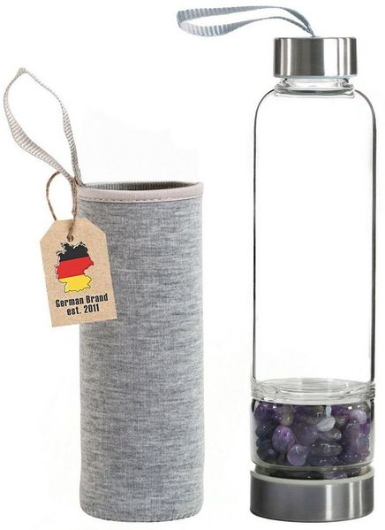 Intirilife Trinkflasche, Trinkflasche Wasserflasche - Heilsteinen, Tasche - Amethyst