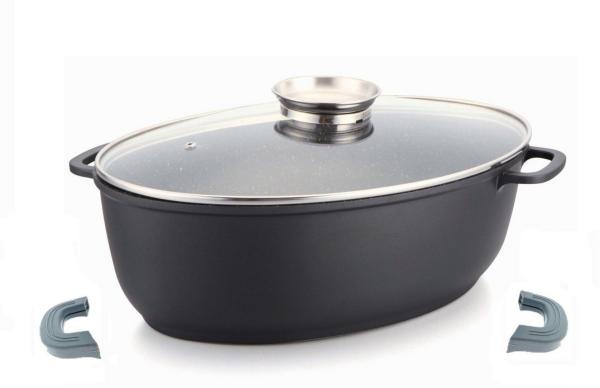 Alu Guss Oval Bräter ø38cm Induktion Topf Schmortopf Marmorbeschichtung