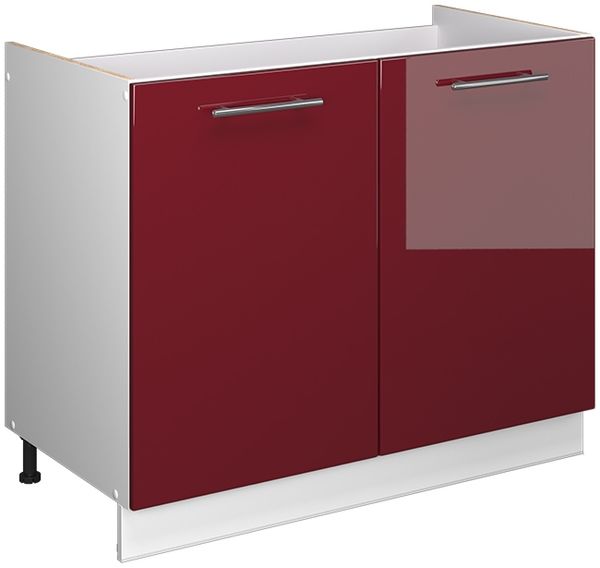 Spülenunterschrank Fame-Line Bordeaux Hochglanz/Weiß 100 cm ohne Arbeitsplatte Vicco