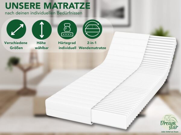 Kaltschaummatratze Simple Flex, 7-Zonen Wendematratze mit zwei Liegeseiten (H2/H3), Dreamstar, ergonomisch & atmungsaktiv - für jede Schlafposition