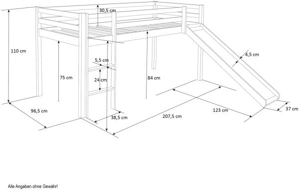Homestyle4u Spielbett mit Rutsche, Stern, Kiefernholz weiß, 90x200 cm Bild 3