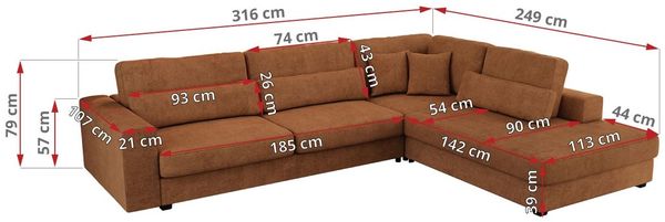 Freistehendes Ecksofa mit lose Kissen, L-form - SAVONA - rechts - Orange Stoff Bild 7
