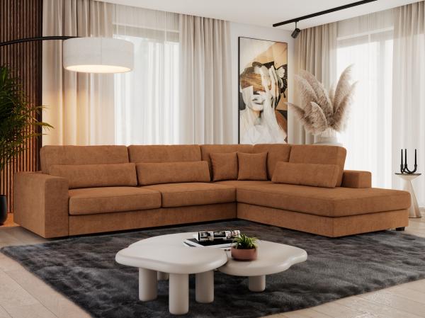 Freistehendes Ecksofa mit lose Kissen, L-form - SAVONA - rechts - Orange Stoff