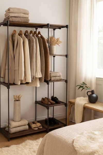 Funktioneller Kleiderständer "Sascha" aus Metall, schwarz