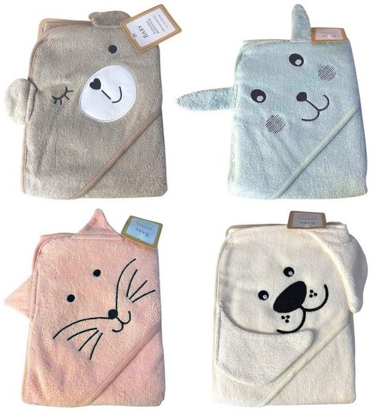 Baby Kapuzenbadetuch mit niedlichem Tier » Badetuch 76 x 76 cm » Kleinkind Bade Handtuch mit Kapuze » 100% reine Baumwolle - Teddybär