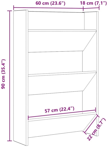 vidaXL Wandschuhschrank 2 pcs Schwarz Eichen-Optik 60 x 18 x 90 cm 875151 Bild 10