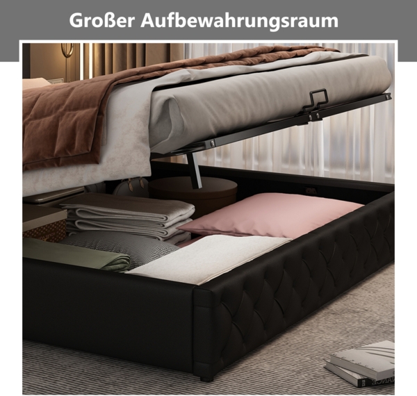 Polsterbett in Schwarz 207*182*99cm, mit LED Beleuchtung und Bettkasten, modernes Bettgestell Bild 7