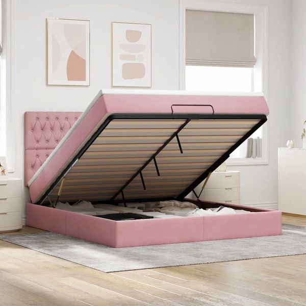 vidaXL Ottoman-Bett mit Matratzen Rosa 180x200 cm Samt 3313564