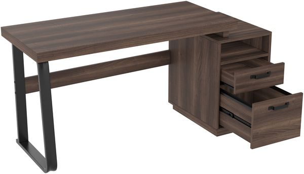 Merax 135cm Schreibtisch, mit hochwertigem Stahlrohr, super belastbar, multifunktionales Aufbewahrungsdesign, geräuschlose Schublade, Ordnersch , braun Bild 9