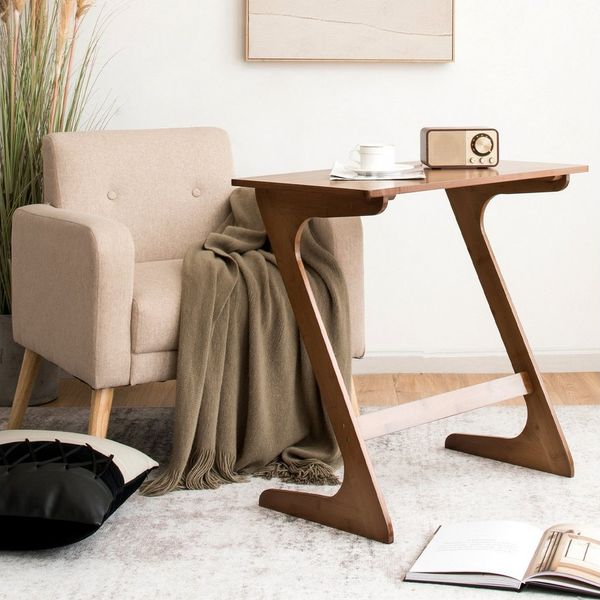 COSTWAY Beistelltisch, Z-förmiger Sofatisch Bambus, Betttsich 75x40x70cm