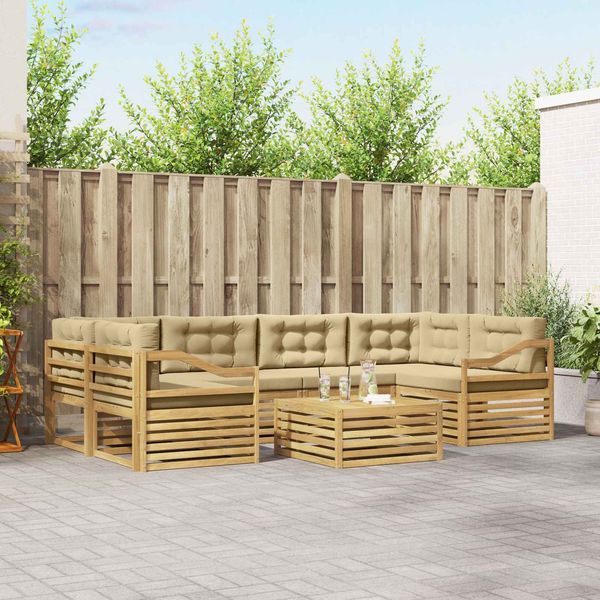vidaXL Outdoor-Sofagarnitur mit Kissen 7 pcs Weiß und Beige Polyester 3390143