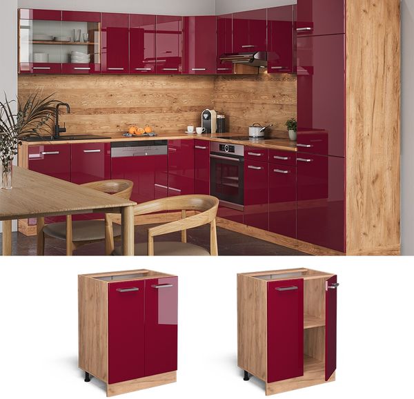 Vicco Küchenschrank Küchenzeile R-Line, Bordeaux Hochglanz, Unterschrank 60 cm, ohne AP Bild 2