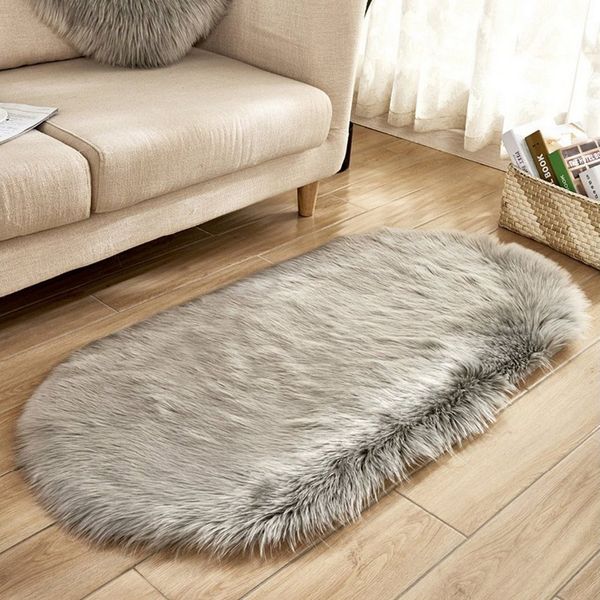 BTTO TEPP Langflor-Teppich Fellteppich,Kunstfell,Weich, Hochflor Shaggy Teppiche,Oval, Oval, 40x60 cm, Wohnzimmer, Schlafzimmer, Esszimmer,Weich&Flauschig, Uni-Farben