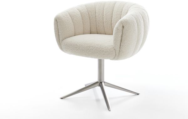 Drehstuhl Jada-Flex Teddystoff Beige Fußkreuz Edelstahl 360° drehbar Wippfunktion Taschenfederkern