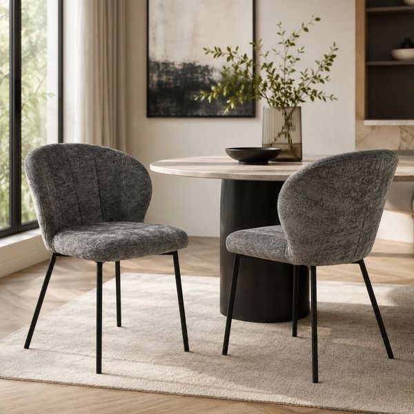 Modernes 2-tlg. Stuhlset ROXI grau meliert Metallgestell schwarz Esszimmerstuhl