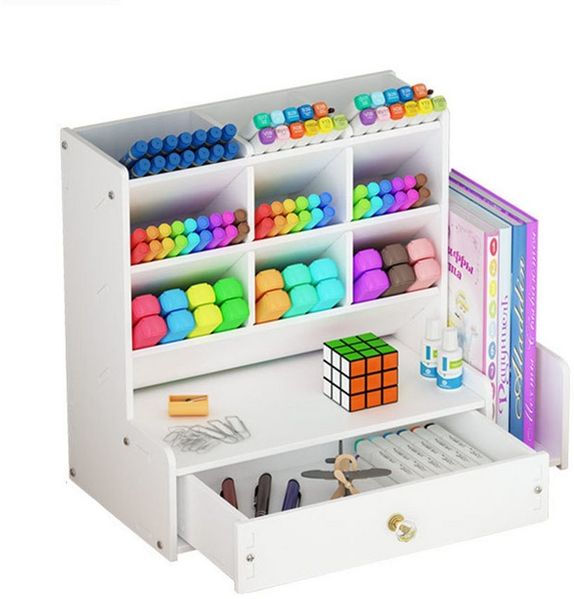 TUWENA Aufbewahrungsdose Stifthalter Aufbewahrungsbox aus Holz mit Schublade, Multifunktionaler Schreibtisch Organizer für Zuhause, Büro und Schule