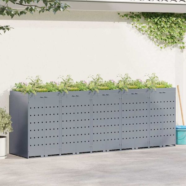 vidaXL Wagenmüllbehälter für 5 Behälter Hellgrau 340 x 77,5 x 121,5 cm 3394751