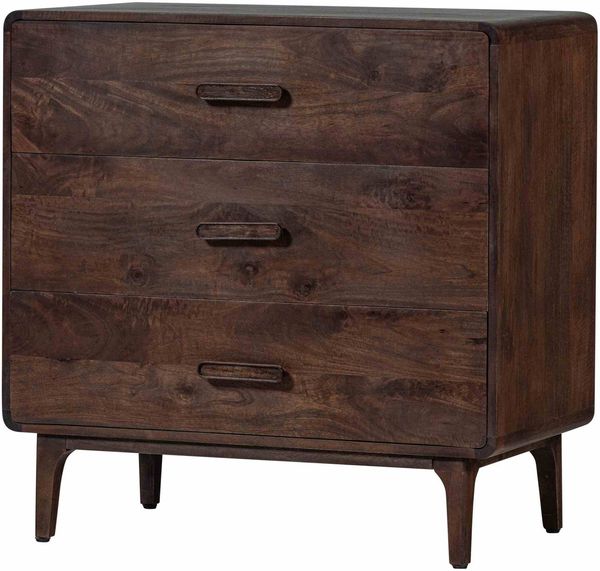Kommode Liya aus massivem Mangoholz, skandinavisches Design, dunkelbraun, mit 3 Schubladen