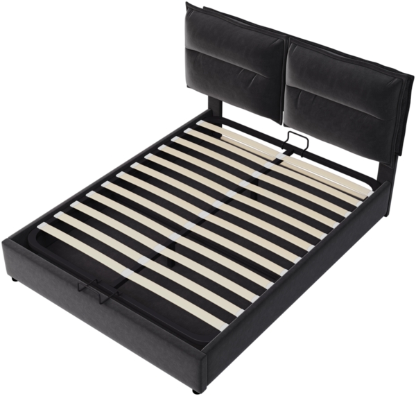Merax Polsterbett mit hydraulischem Stauraum und Lattenrost, Samt, 140x200 cm, Schwarz Bild 9