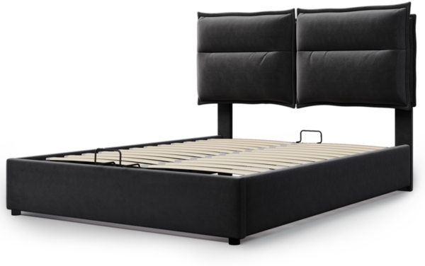 Merax Polsterbett mit hydraulischem Stauraum und Lattenrost, Samt, 140x200 cm, Schwarz Bild 10
