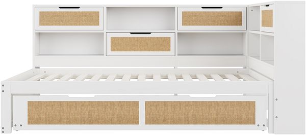 Bett Ausziehbett 90x200 cm, mit 90x190 cm Gästebett, Holzmaterial in Weiß, USB/Ladeanschluss, ohne Matratze Bild 8