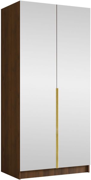 Drehtürenschrank Borton III, Kleiderschrank mit 2 Türen, Frontspiegel (Farbe: Nuss Warmia / Nuss Warmia + Gold)
