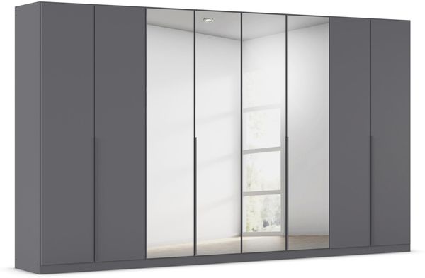 Rauch Möbel Alabama, Kleiderschrank für Schlafzimmer, Kinderzimmer, Wohnzimmer, Garderobe, Flur, 8-türig, Spiegel, mit Zubehör Premium, Farbe Grau metallic, Schwarz, Breite 360 cm